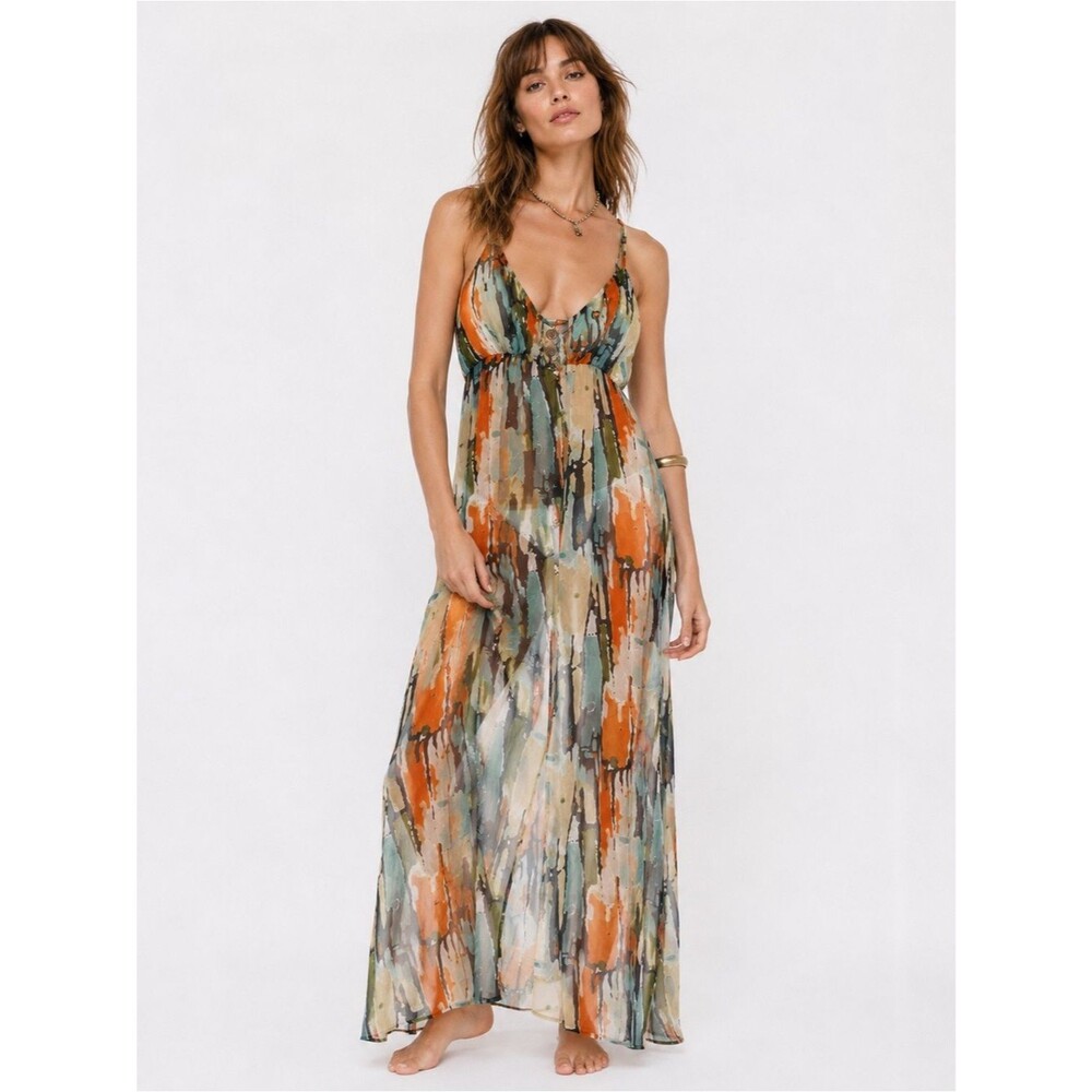 Costa Blanca Collection Maxi Slip Dress Cover Up Boho Resortwear Vacation Size L